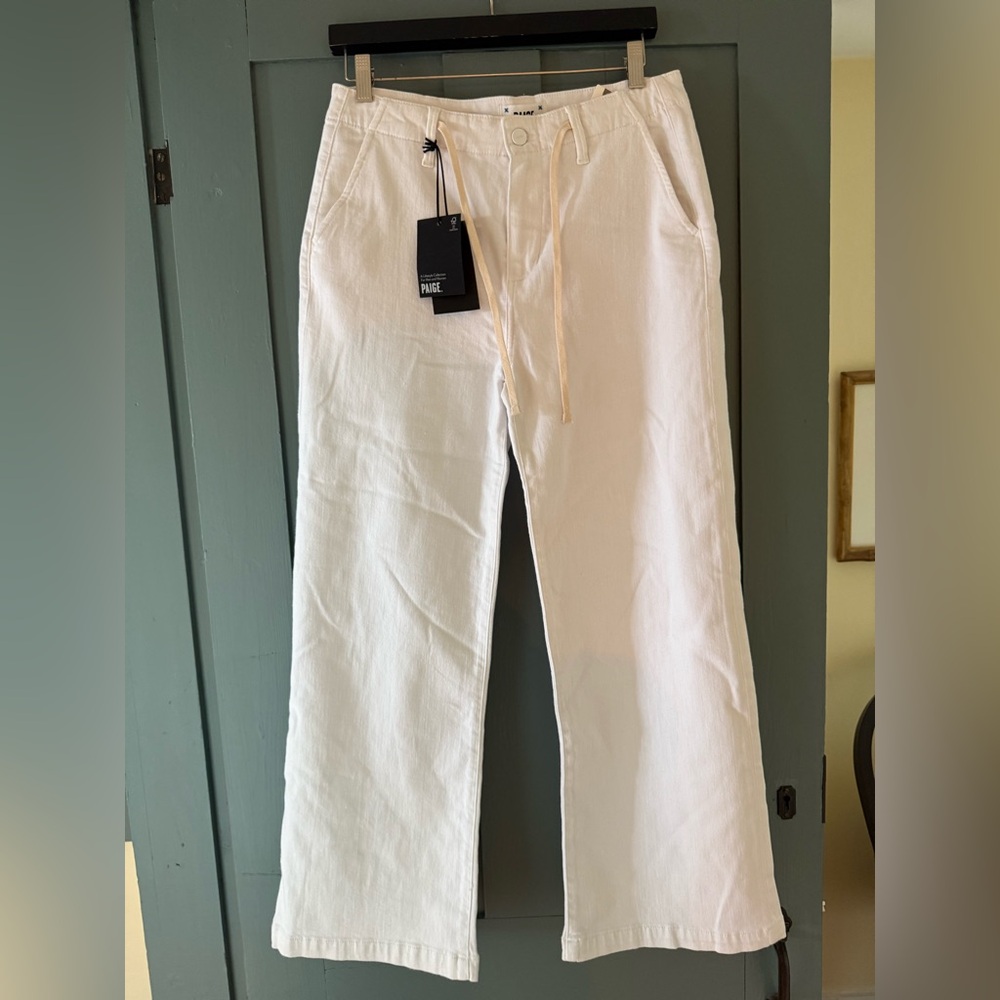 Anthropologie Paige Carly High Rise Wide Leg Crop Jean Crisp White sz 28